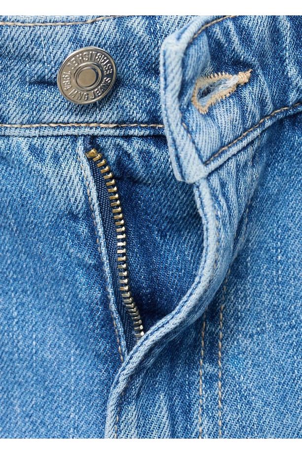 Yüksek bel düz kesim denim şort - 7