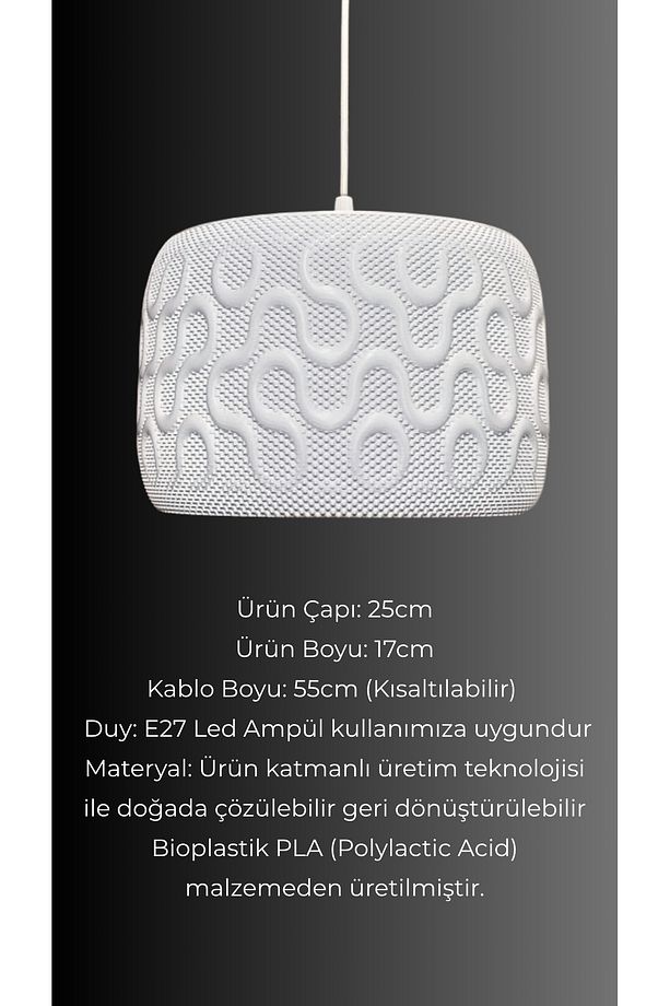 Snaky Mesh Dokulu Modern Avize, Pinterest Tarzı Özel Tasarım Tekli Sarkıt Avize (Bioplastik) E27 - 4