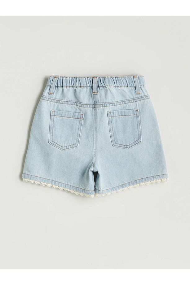 LCW Kids Mavi Basic Kız Çocuk Denim Görünümlü Şort - 3