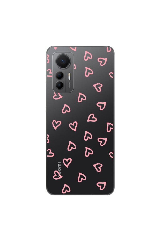 Xiaomi Mi 12 Lite Compatible Transparent Case Transparent Heart 3 Design