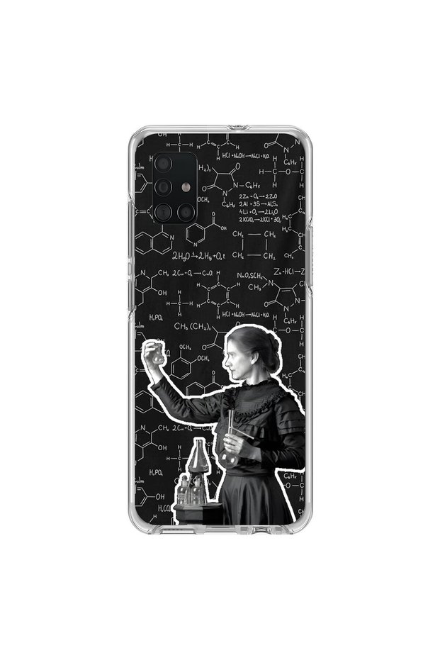 Samsung Galaxy A71 Compatible Transparent Case with Marie Curie Design