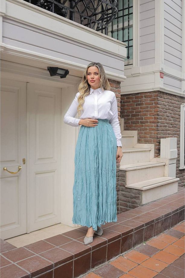 Lastikli Bel S XL Bedene Kadar Uyumlu Standart Beden Maxi Boy Kraş Etek - 4