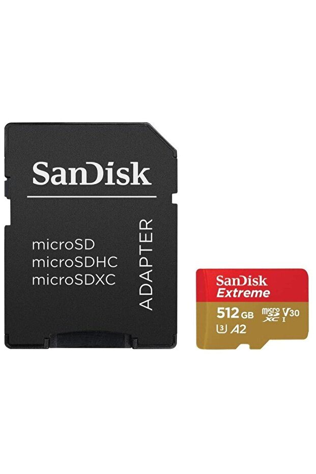 SanDisk Extreme MicroSDXC Memory Card, 512GB, UHS-I U3, Class 10, V30 + SD Adapter - 2