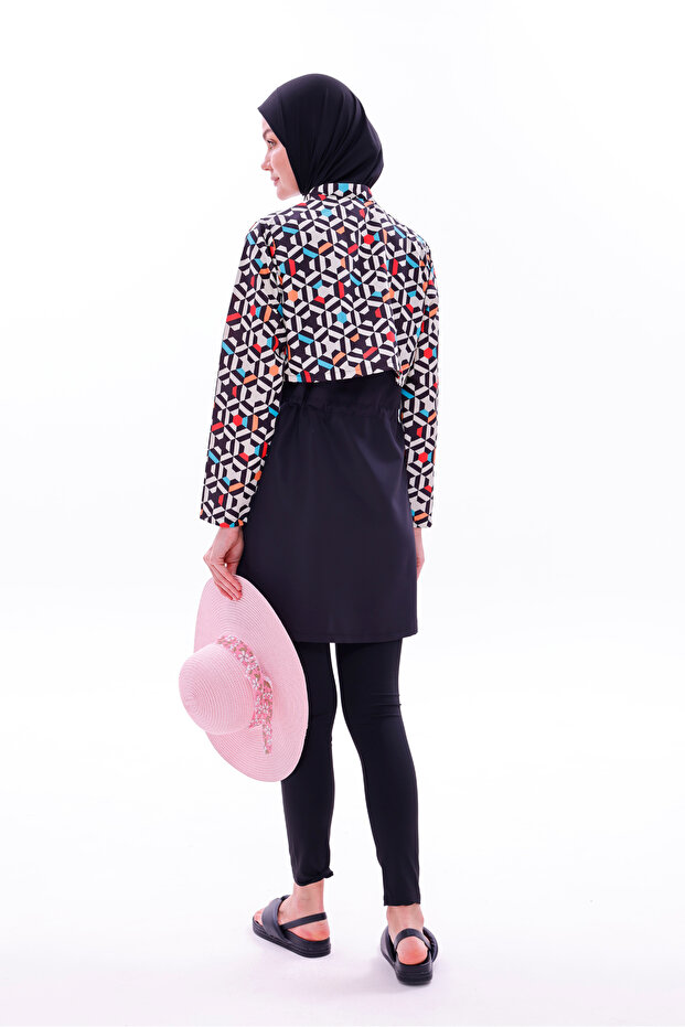 Wodoodporny kostium kąpielowy typu hidżab spadochronowy z rajstopami i podwójnym czepkiem - 3