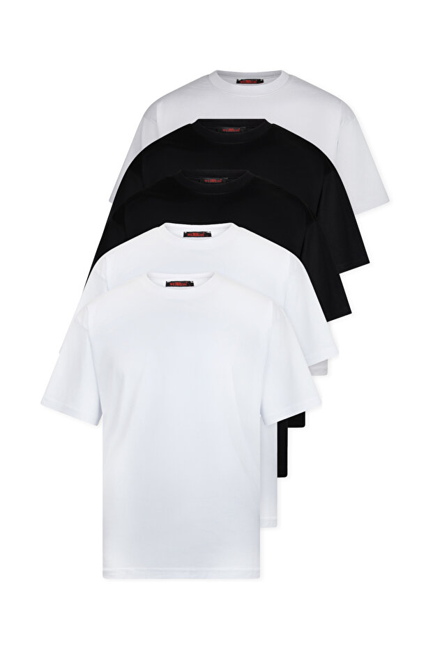 5-Piece Oversize Massimo Thick Buckle Basic T-Shirt - White - White - Black - Black - Gray