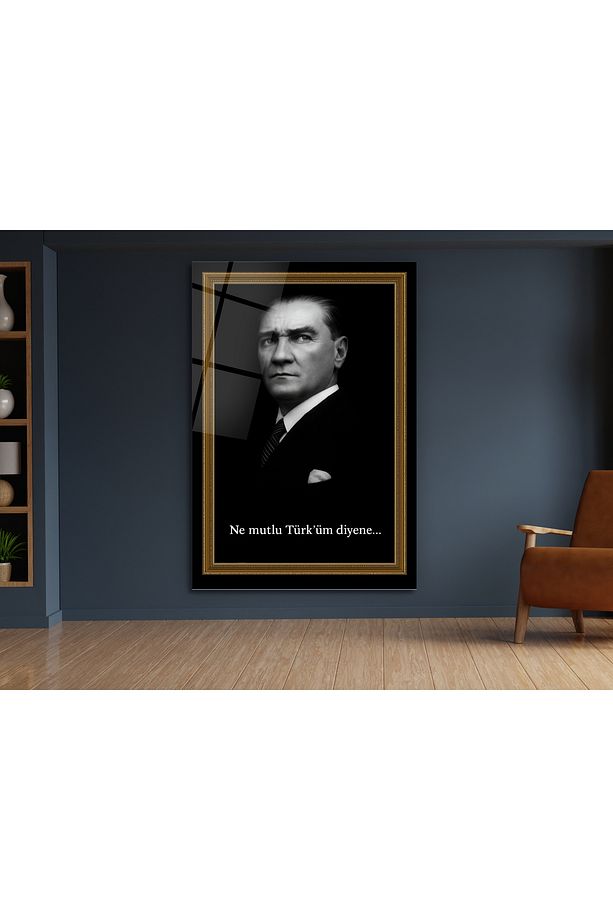 Atatürk Portresi Cam Tablo - Ne Mutlu Türk'üm Diyene Atatürk Tablosu - Ev ve Ofis Dekoru - 6