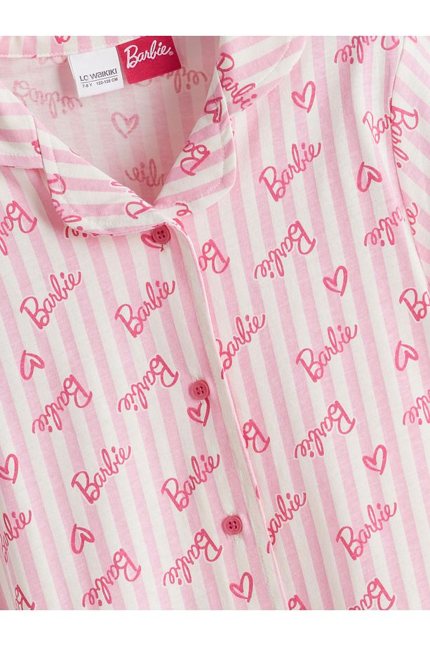 Gömlek Yaka Barbie Desenli Kız Çocuk Şortlu Pijama Takımı - 3