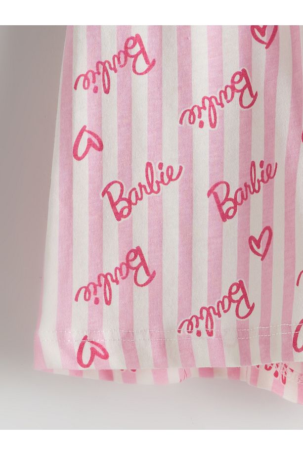 Gömlek Yaka Barbie Desenli Kız Çocuk Şortlu Pijama Takımı - 6