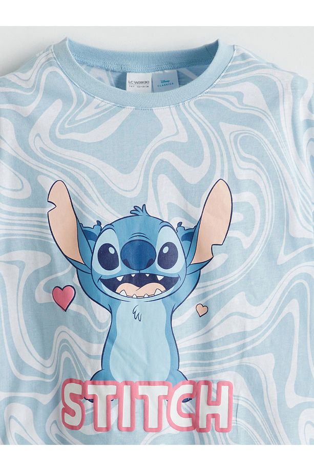 Bisiklet Yaka Stitch Baskılı Kız Çocuk Şortlu Pijama Takımı - 3