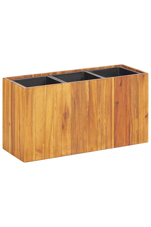 Garden Raised Bed with 3 Pots Solid Acacia Wood