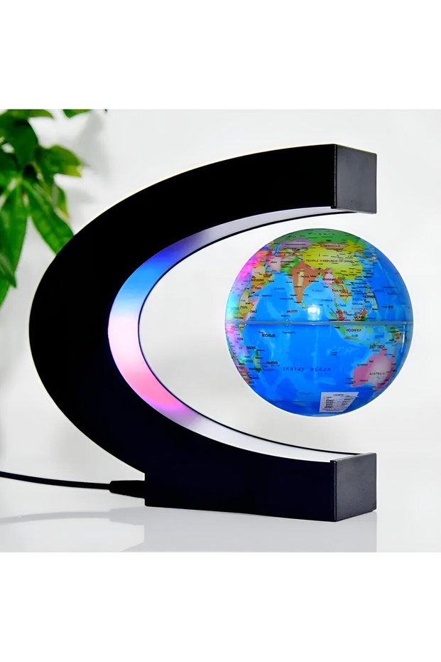 Special Production Ellipse Magnetic Hanging in the Air Rotating World Globe Map Illuminated Premium Gift
