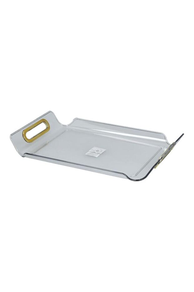 Felli Rectangular Raised Edge Serving Tray with Handle Clear and Gold Medium Y1K150048-CL - 2