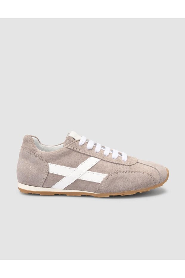 Monamae 100% Genuine Leather Beige Suede Lace-Up Women's Sneaker