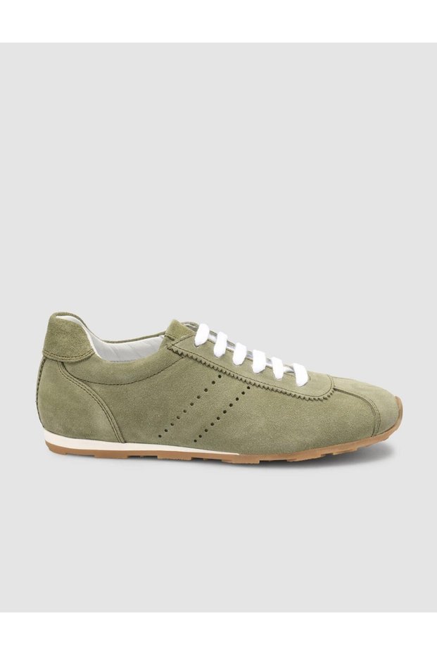 Monamae 100% Genuine Leather Green Suede Women's Sports Shoes