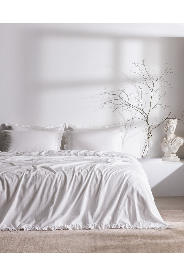 Julien King Size 100% Cotton Ruffle Bed Sheet Piece Duvet Cover Set - White