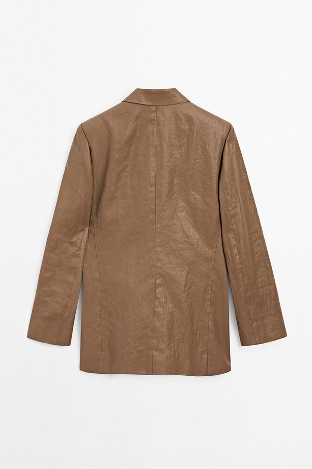 Parlak kumaşlı kruvaze blazer - Studio - 6