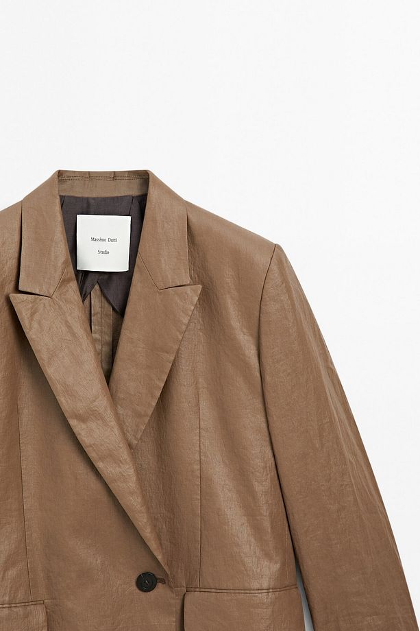 Parlak kumaşlı kruvaze blazer - Studio - 4