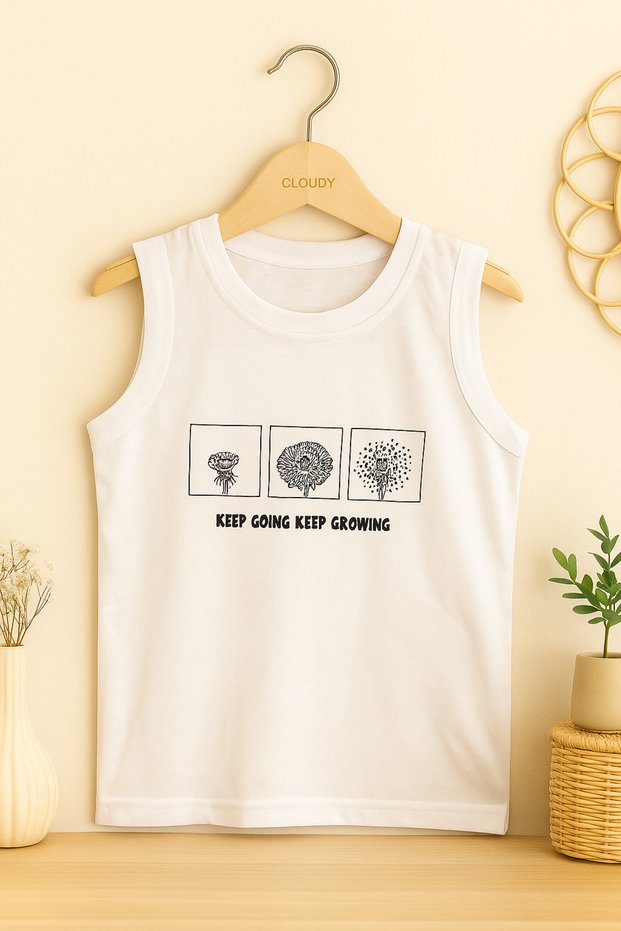 Girls-Boys Crew Neck Zero Sleeve Printed T-Shirt