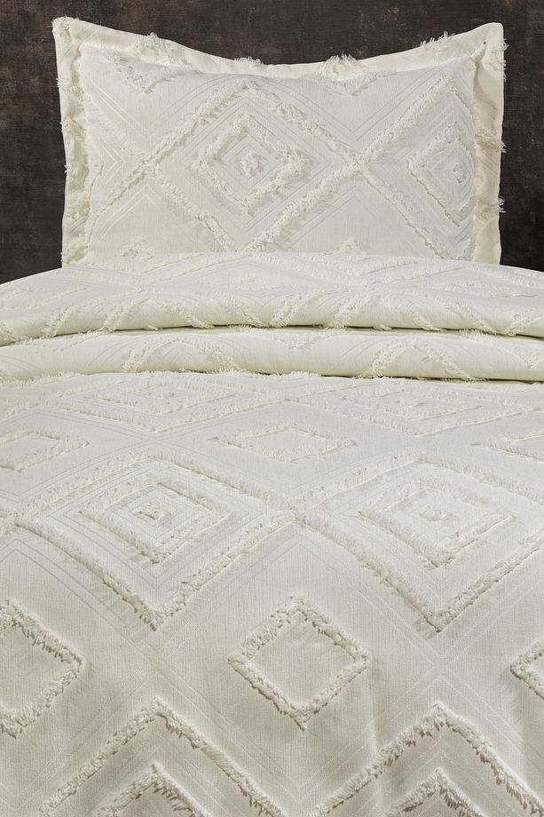 Tek Kişilik Yatak Örtüsü 180x250 Ve 1 Adet Yastık Ekru - 3
