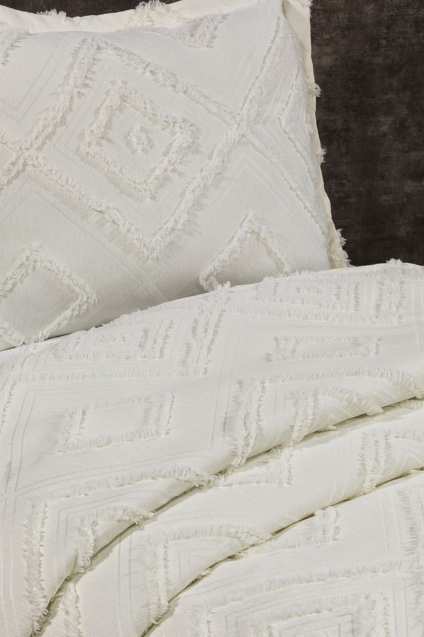 Tek Kişilik Yatak Örtüsü 180x250 Ve 1 Adet Yastık Ekru - 5