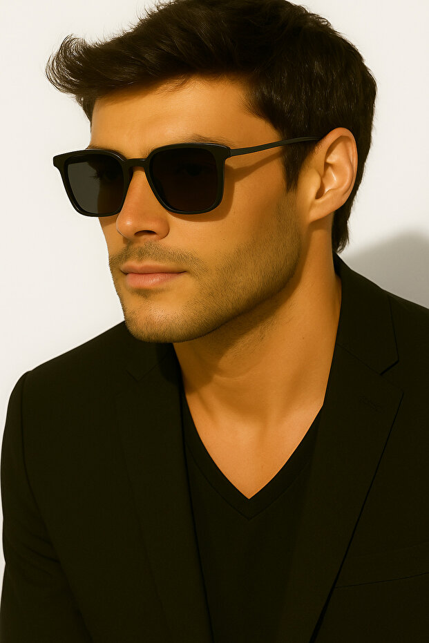 Geometric Gold Black Bone Frame Black Glass Women's Sunglasses