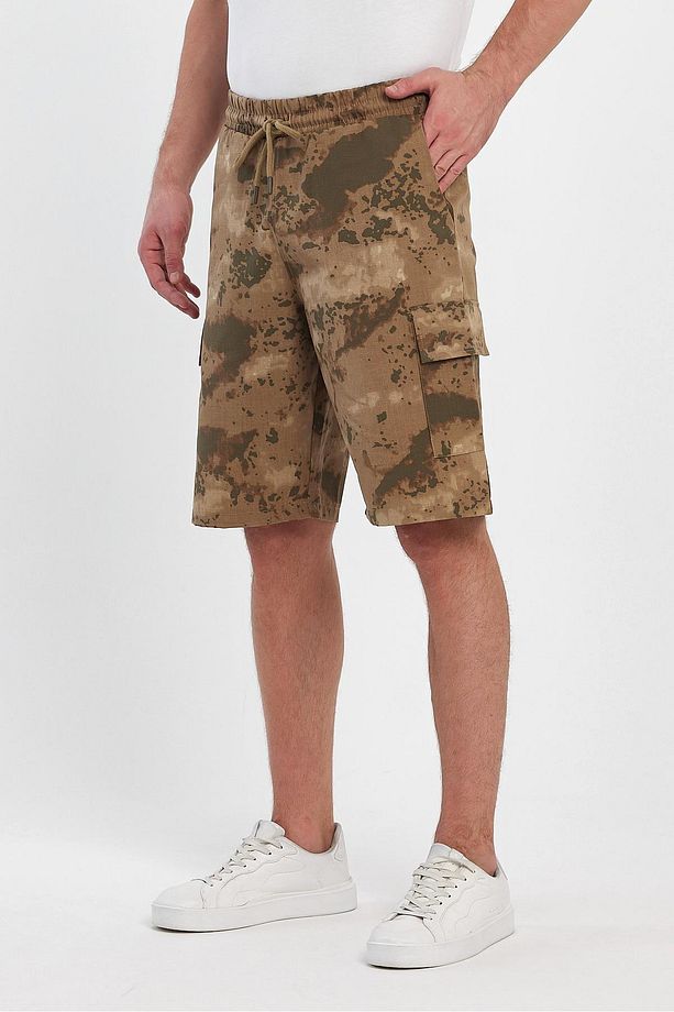 Erkek Dokuma Gabardın Kamuflaj Şort - 1
