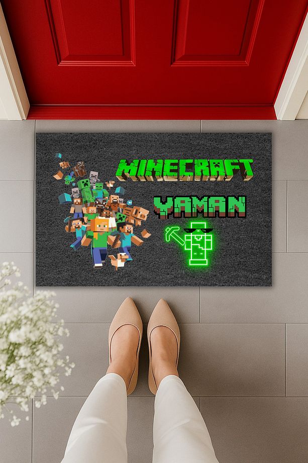 Yüksek Kaliteli Dijital Baskı Minecraft İsim Yazılabilen Kapı Önü Paspası - 2