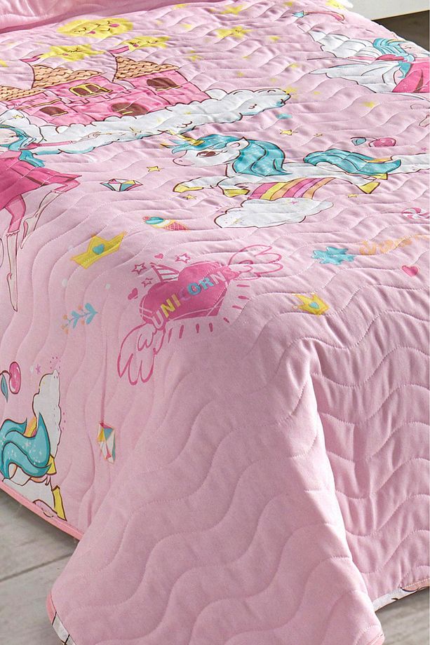 Çok Amaçlı Örtü Tek Kişilik Unicorn Dreams Pembe - 4