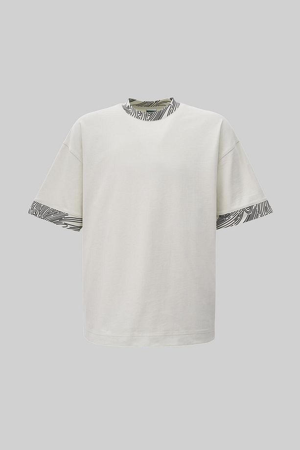 Erkek Collar And Sleeve Edge Printed Oversize Uzay Grisi Tişört - 1