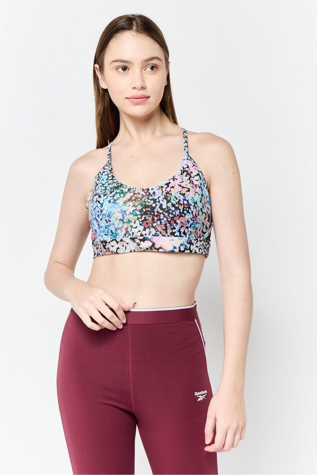 Women Allover Print Padded Lux Strappy Training Sports Bra, Multicolor