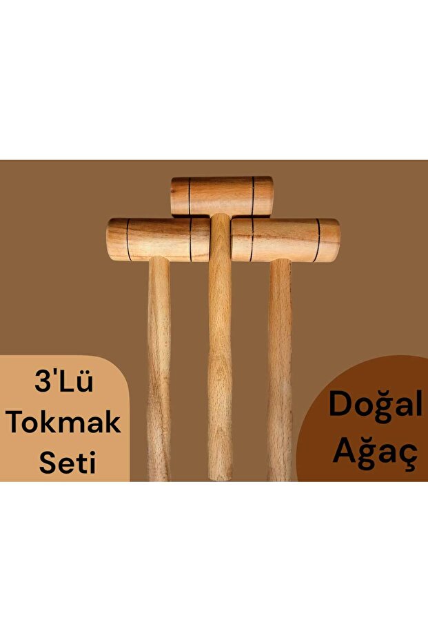 Handmade Small Wooden Mallet Olive Walnut Nut Crusher 3Pcs