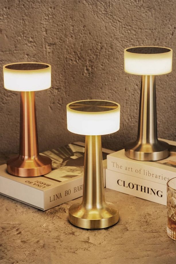 Gold Renk Şarjlı LED Masa Lambası Type-C Girişli Dokunmatik 3 Işık Modlu Gece Aydınlatması - 6