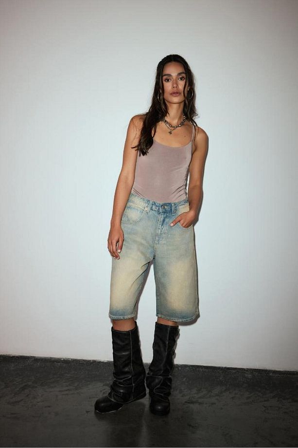 Baggy Denim Bermuda Şort - 4
