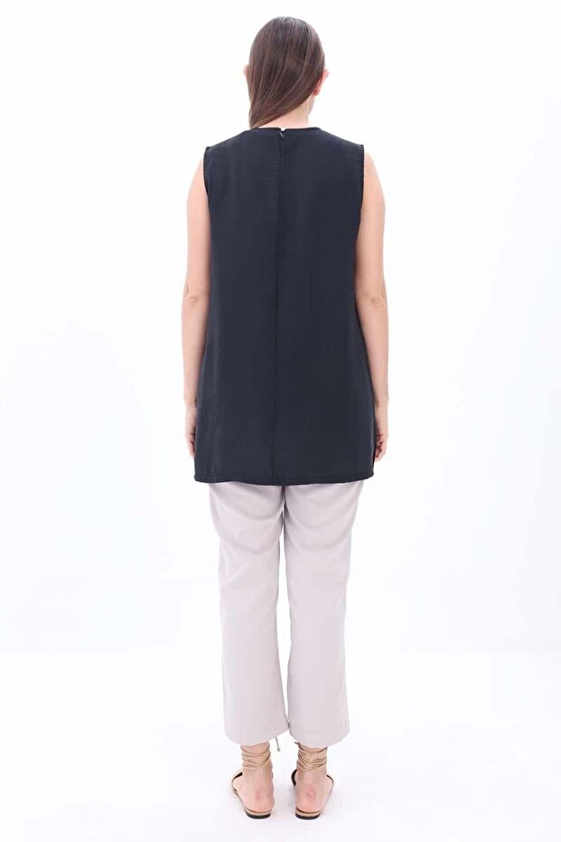 Siyah-Basıc Sıfır Kol İçlik Tunik - 4