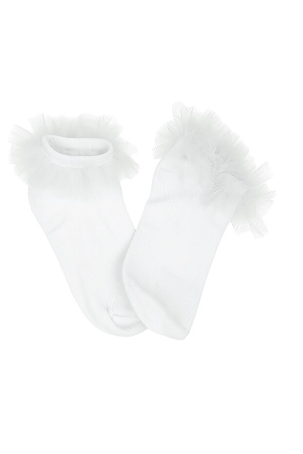 White Girls Cotton Short Socks with Lace