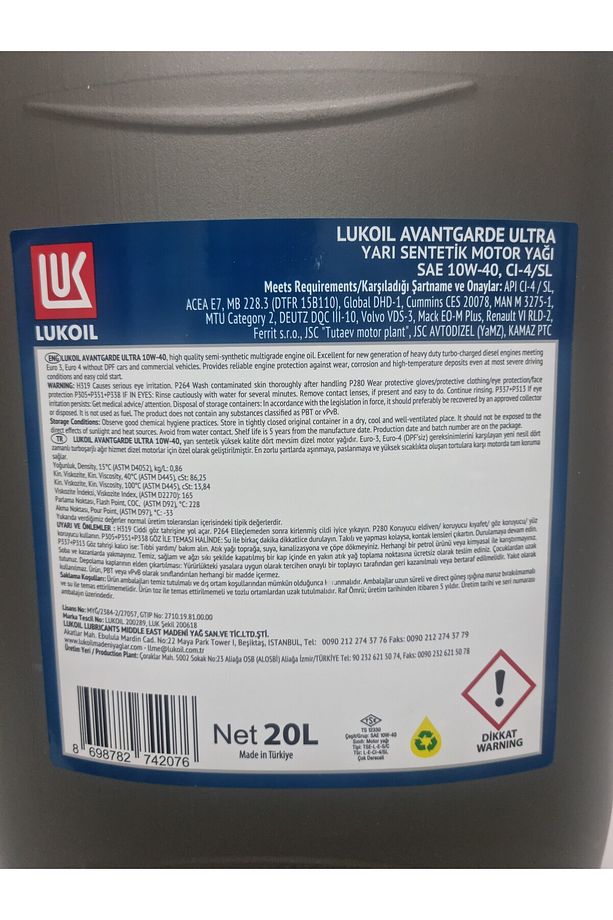 AVANTGARDE ULTRA 10W40 CI4 MOTOR YAĞI 20 LT PLS - 2