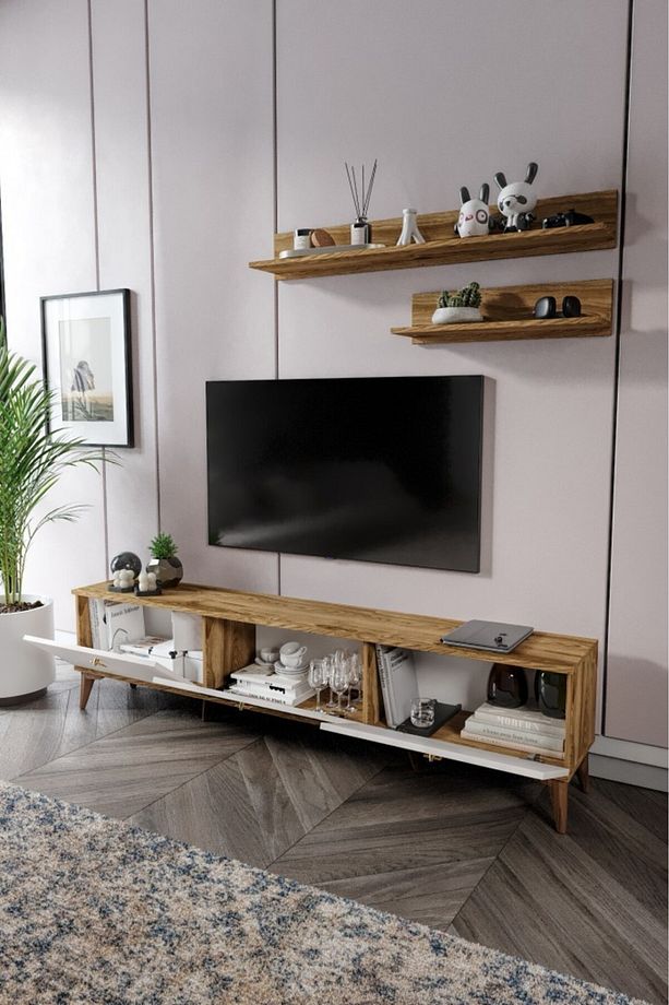 Simple Modern 180 Cm SMP18033 Tv ünitesi 2 Raflı Eekru Ceviz - 3