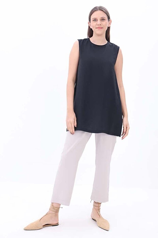 Siyah-Basıc Sıfır Kol İçlik Tunik - 1