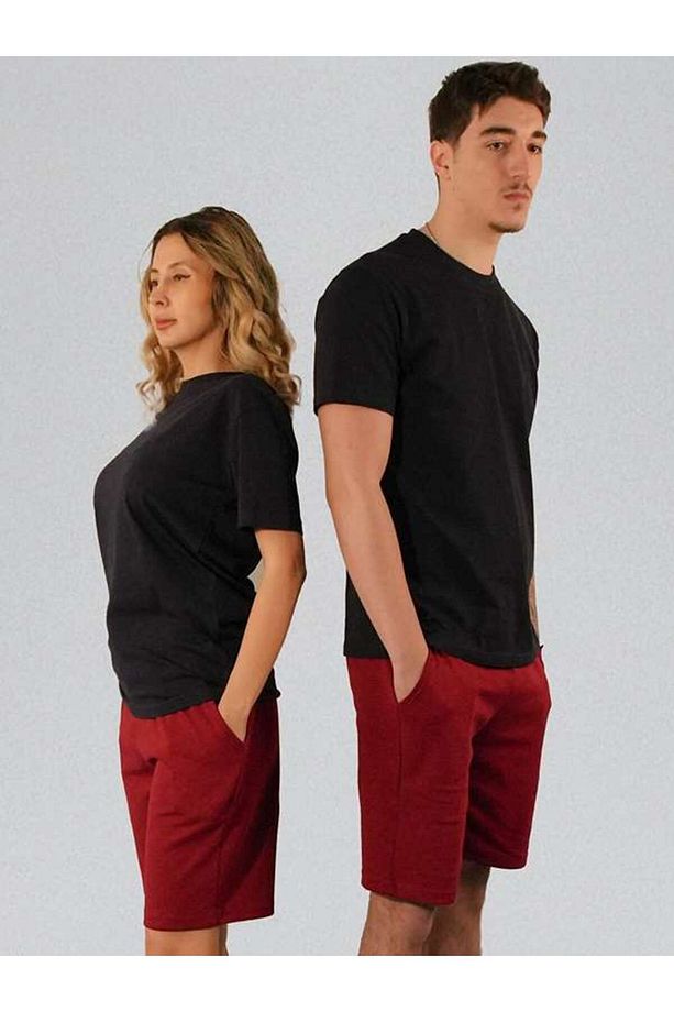 Unisex Çift Katmanlı (Double Face) Premium Kalite BORDO Örme Şort - 3