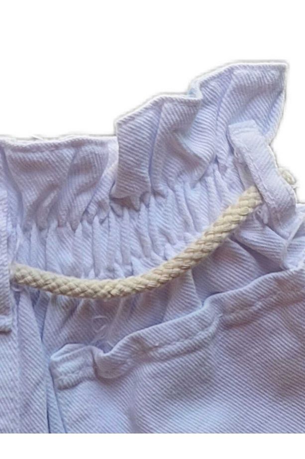 KIZ ÇOCUK BELİ HASIR İP KEMERLİ PÜSKÜLLÜ YENİ MODA TARZ ŞORT - 6
