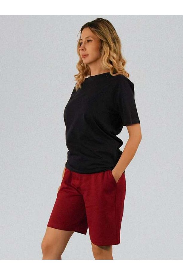 Unisex Çift Katmanlı (Double Face) Premium Kalite BORDO Örme Şort - 5