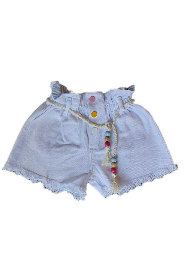 KIZ ÇOCUK BELİ HASIR İP KEMERLİ PÜSKÜLLÜ YENİ MODA TARZ ŞORT - 3
