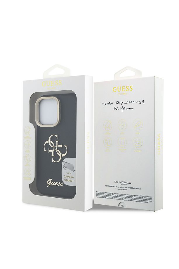 iPhone 16 Pro Max Uyumlu Kılıf Guess Lisanslı Grained Yazı Logolu Kamera Standlı Kapak Siyah - 5