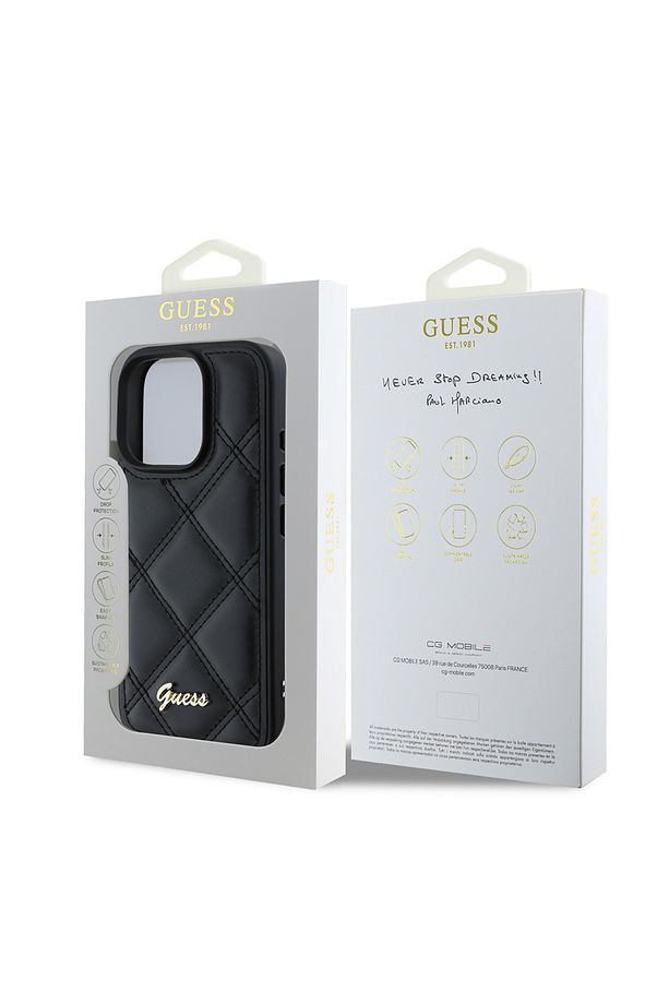 iPhone 16 Pro Max Uyumlu Kılıf Guess Lisanslı PU Deri Metal Yazı Logolu Kapitone Kapak Siyah - 5