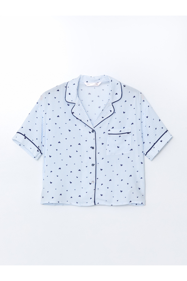 Gömlek Yaka Desenli Kadın Şortlu Pijama Takımı - 6