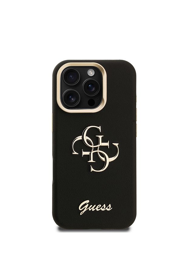 iPhone 16 Pro Max Uyumlu Kılıf Guess Lisanslı Grained Yazı Logolu Kamera Standlı Kapak Siyah - 2