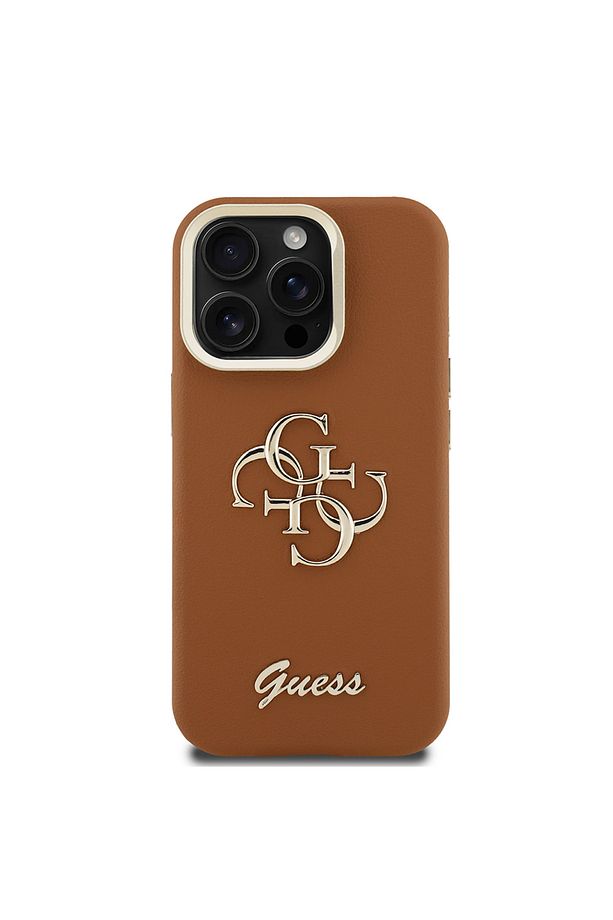 iPhone 15 Pro Max Uyumlu Kılıf Guess Lisanslı Grained Yazı Logolu Kamera Standlı Kapak Kahverengi - 2