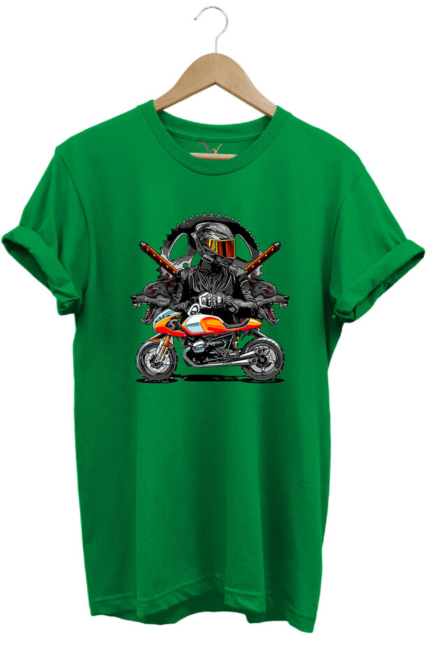 Motorcycle T-Shirt Katana Motor Wolf and Biker Printed Regular Fit 100% Cotton T-Shirt