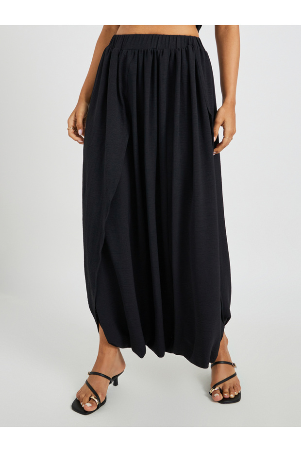 Solid Elasticated Waistband Harem Pants - 2