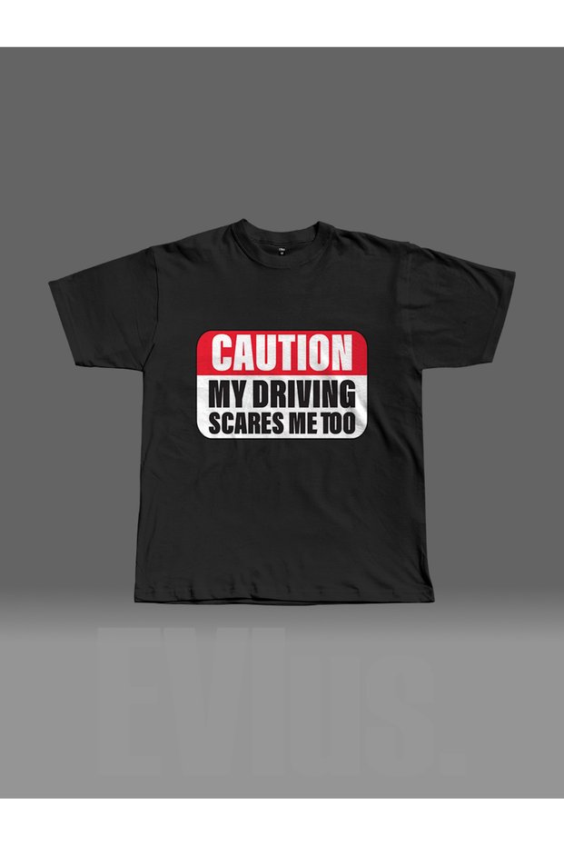 Oversize Caution My Driving Printed Crew Neck T-Shirt